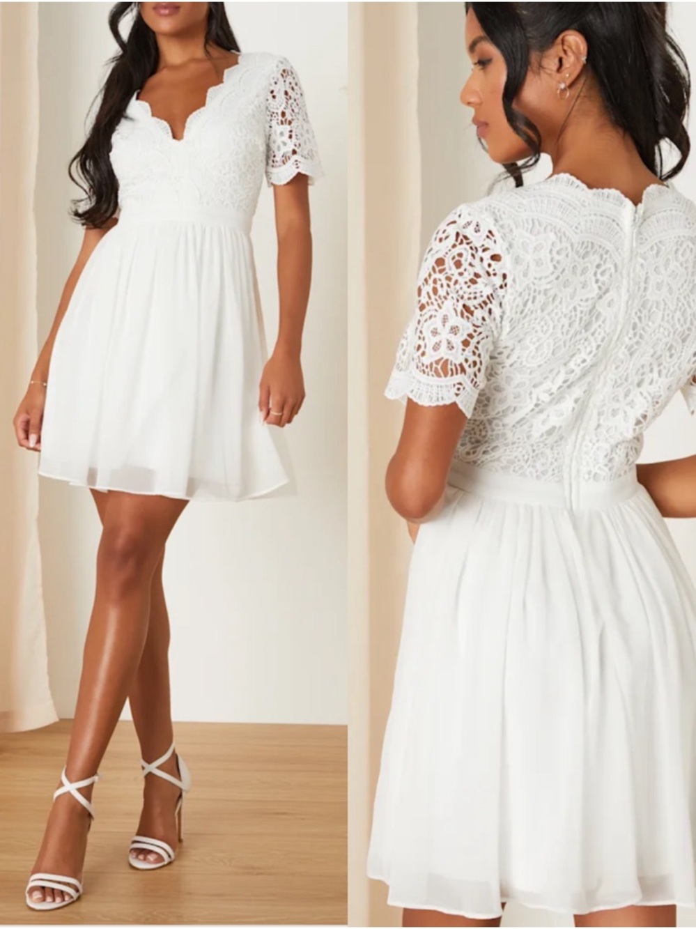 Lulus Angel in Disguise White Lace Skater Dress